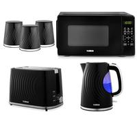 Tower Sonar Black 1.7L Rapid Boil Kettle, 2 Slice Toaster and 800W 20L Digital Microwave T24045BLK & Tea Coffee Sugar Canisters. Contemporary Matching Kitchen Set of 6