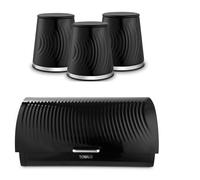 Tower Sonar Black Bread Bin and Tea Coffee Sugar Canisters Kitchen Storage Set