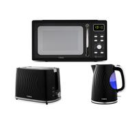 Tower Sonar Black 1.7L 3KW Kettle, 2 Slice Toaster & T240241BLK 800W 20L Digital Microwave. Contemporary Matching Kettle, Toaster & Microwave Set in Black