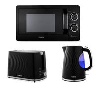 Tower Sonar 1.7L 3KW Kettle, 2 Slice Toaster & T240242BLK 800W 20L Microwave in Black. Stylish Kettle, Toaster Set & Microwave Set