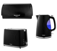 Tower Sonar Black Kettle 2 Slice Toaster and Bread Bin Matching Kitchen Set