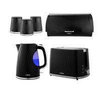 Tower Sonar Black Kettle 2 Slice Toaster BreadBin Canister Kitchen Set
