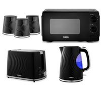 Tower Sonar Black Kettle 2 Slice Toaster Microwave & Canisters Kitchen Set