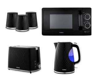 Tower Sonar Black Kettle Toaster Canisters & 800W 20L Microwave Kitchen Set