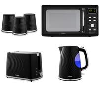 Tower Sonar Black Kettle Toaster Canisters & Digital Microwave Kitchen Set