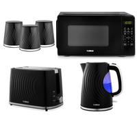 Tower Sonar Black Kettle Toaster Microwave & Canisters Kitchen Bundle Set of 6