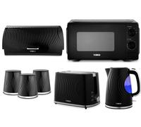 Tower Sonar Black Kitchen Set Kettle Toaster Microwave Bread Bin Canisters Set