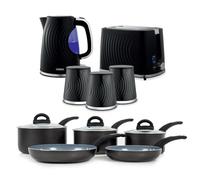 Tower Sonar Bundle: Kettle, Toaster, 3 Canister Set, 5 Piece Pan Set in Black Tower Black