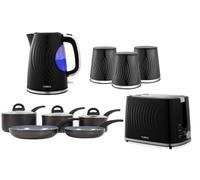 Tower Sonar & Cerasure Kettle, 2 Slice Toaster, Canisters And 5 Piece Pan Set In Black Black
