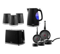 Tower Sonar Kettle, 2 Slice Toaster, Canisters And 5 Piece Pan Set In Black Black