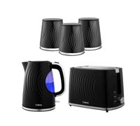 Tower Sonar Kettle, 2 Slice Toaster & Canisters Kitchen Set (Black)