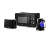 Tower Sonar Kitchen Set, 1.7L Rapid Boil Kettle, 900W 2 Slice Toaster, 800W 20L Manual Microwave, Black, T10083BLK + T20090BLK + T24042BLK