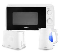 Tower Sonar White 1.7L 3Kw Kettle, 2-Slice Toaster And 20L 800W Manual Microwave T24044Wht