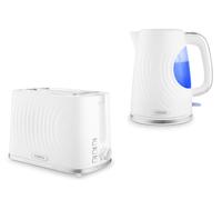 Tower Sonar White 1.7L 3KW Kettle & 2 Slice Toaster Matching Set with Chrome Accents & Stylish Ripple Design. T10083WHT, T20090WHT