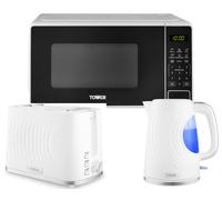 Tower Sonar White Kettle 2 Slice Toaster & 800W 20L Digital Microwave T24045WHT
