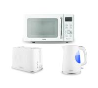 Tower Sonar White 1.7L 3KW Kettle, 2 Slice Toaster & T24041WHT 800W 20L Digital Microwave. Contemporary Matching White Kettle, Toaster Set & Microwave Set
