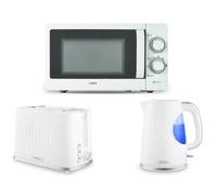 Tower Sonar White 1.7L 3KW Kettle, 2 Slice Toaster & T24042WHT 800W 20L Manual Microwave. Contemporary Matching White Kettle, Toaster Set & Microwave Set