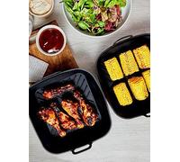 Tower Square Air Fryer Trays, Set Of 2, Reusable Silicone Black