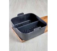 Tower T843095 Square Air Fryer Tray with Divider (2.5L), Suitable for Most Air Fryers 6 litres and Above Including Ninja, Reusable Silicone Liner, Black
