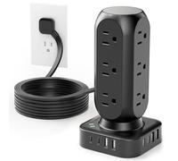 Tower Surge Protector, 12 AC Outlets & 8 USB Ports, 5ft Flat Plug Extension Cord with Multiple Outlets, 24W Outlet Extender, Overload Protection for