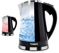 Tower T10012 LED Colour Changing Kettle, 360° Swivel Base, Large Viewing Window, Easy Fill Lid, Removable Filter, 1.7 Litre Capacity, 2200W, Black