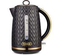 Tower T10052BLK Empire 1.7 Litre Kettle with Rapid Boil, Removable Filter, 3000W, Black with Brass Accents