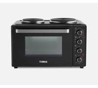 Tower T14044 Mini Oven with Dual Hot Plates, Black with Silver, 32 Litre (C)