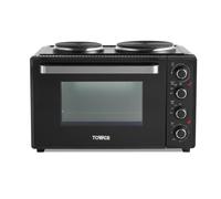 Tower T14044 Mini Oven with Dual Hot Plates, Black with Silver Accents, 32 Litre