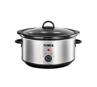 Tower T16039 Slow Cooker with 3 Heat Settings and Removable Dishwasher Safe Pot, 3.5 Litre, Stainless Steel