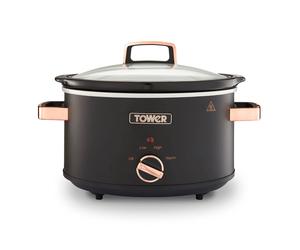 Tower T16042BLK Cavaletto 35 Litre Slow Cooker with 3 Heat Settings Removable Pot and Cool Touch Handles Black and Rose Gold - This product is de