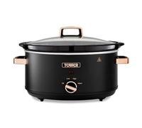 Tower T16043BLK Cavaletto Slow Cooker 6.5 Litre with 3 Heat Settings, Cool Touch Handles, Black and Rose Gold
