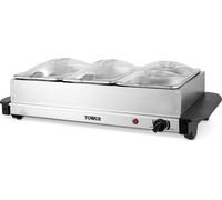 Tower T16151 Buffet Server with 2x 2.5L Trays & 2x 1.2L Trays, Adjustable Temperature Controls, Cool Touch Handles, 300W, Stainless Steel, Silver
