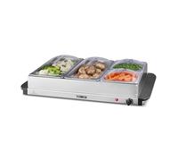 Tower T16151 Buffet Server with 2x 2.5L Trays & 2x 1.2L Trays, Adjustable Temperature Controls, Cool Touch Handles, 300W, Stainless Steel