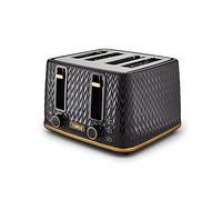 Tower T20061BLK Empire 4-Slice Toaster with Defrost/Reheat, Removable Crumb Trays, 1600W, Black and Brass
