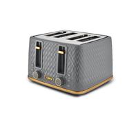 Tower T20061GRY Empire 4-Slice Toaster with Defrost/Reheat, Removable Crumb Trays, 1600W, Grey and Brass