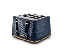 Tower T20061MNB Empire 4-Slice Toaster with Defrost/Reheat, Removable Crumb Trays, 1600W, Midnight Blue and Brass