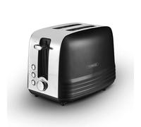 Tower, T20080BLK, Ash 2-Slice Toaster with 7 Browning Levels, Defrost/Reheat/Cancel, 925W, Black & Chrome