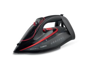 Tower T22034RED Steam Iron with Ceraglide XL Ceramic Soleplate, AI One Temp Technology, Anti-Drip & Anti-Calc, 350ml Water Tank, 3100W, Red & Black