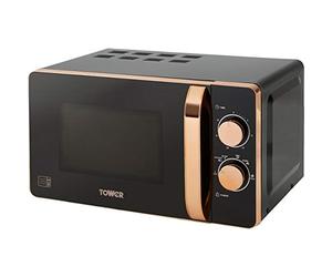 Tower T24020 Manual Microwave with 30-Minute Timer and 6 Power Levels, 20L, 800W Black and Rose Gold