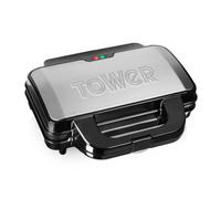 Tower T27013 Deep Fill Sandwich Maker with Extra Deep and Easy to Clean Non-Stick Plates, Automatic Temperature Control, 900W, Silver and Black