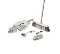 Tower T769002MSH 5-in-1 Cleaning Set with Dust Pan and Brush/Kitchen Broom/Dish Brush/Scrub Brush, Latte & Grey