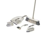 Tower T769002MSH 5-in-1 Cleaning Set with Dust Pan and Brush/Kitchen Broom/Dish Brush/Scrub Brush, Latte & Grey