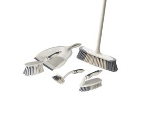 Tower T769002MSH 5-in-1 Cleaning Set with Dust Pan and Brush/Kitchen Broom/Dish Brush/Scrub Brush, Latte & Grey