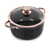 Tower T800002RB Casserole Dish with Lid, Linear Collection with Easy Clean Non-Stick Ceramic Coating, Aluminium, Black and Rose Gold, 4 Litres