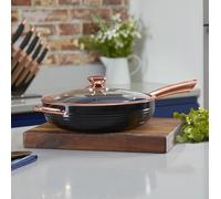 Tower Linear Saute Multi-Pan 28cm with Lid, Non-Stick Aluminium, Black/Rose Gold