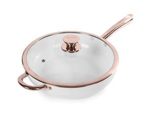 Tower T800003RW Linear Induction Saute Pan With Lid, Non Stick Cerasure Coating, White And Rose Gold, 2.6 Litre, 28 cm