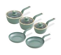 Tower T800232JDE Cavaletto 5 Piece Cookware Pan Set with 16cm, 18cm, 20cm Saucepans and 24cm, 28cm Non-Stick Frying Pans, Jade Green & Champagne Gold