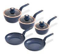 Tower T800232MNB Cavaletto 5 Piece Cookware Set with 16cm, 18cm, 20cm Saucepans and 24cm, 28cm Non-Stick Frying Pans, Midnight Blue & Rose Gold