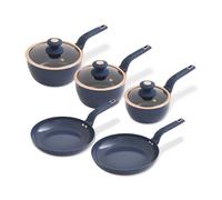 Tower T800232MNB Cavaletto 5 Piece Cookware Set with 16cm, 18cm, 20cm Saucepans and 24cm, 28cm Non-Stick Frying Pans, Midnight Blue & Rose Gold