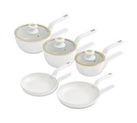 Tower T800232WHT Cavaletto 5 Piece Cookware Pan Set with 16cm, 18cm, 20cm Saucepans and 24cm, 28cm Non-Stick Frying Pans, White & Champagne Gold